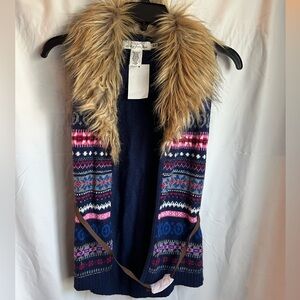H&M Kids Sweater Vest with Faux Fur Collar and Belt - Navy and Pink
